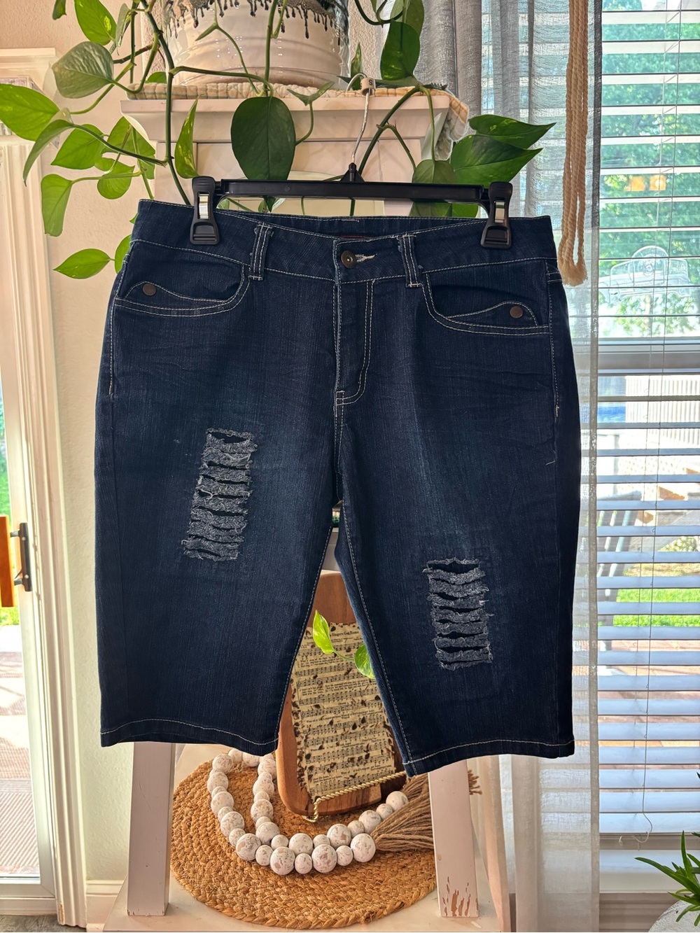 Dark Indigo Distressed Men’s Denim Shorts